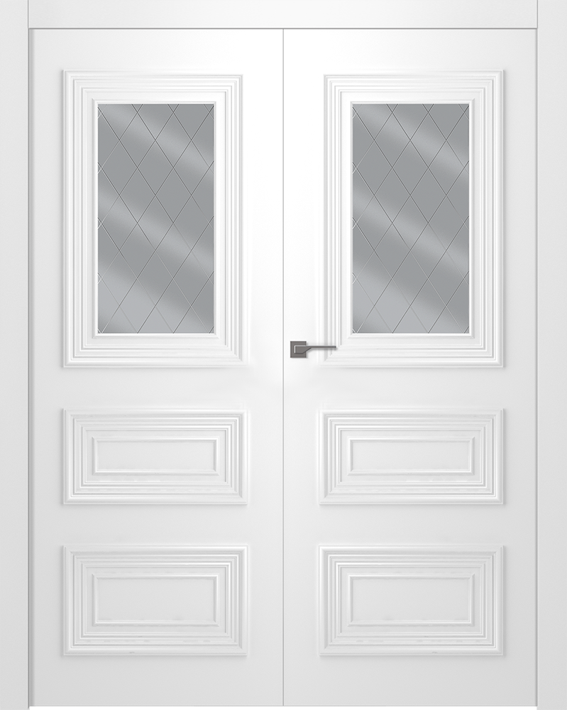 Дверное Полотно Пвдощ "Палаццо 3/1" Эмаль Белый 2,0-0,6 Smart Core Со Стеклом Мателюкс Белый Витраж Рис. 39 Распашная двойная