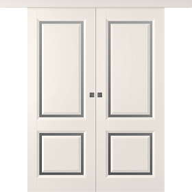 Межкомнатная дверь Платинум 2 Эмаль жемчуг Купе двойное - фото