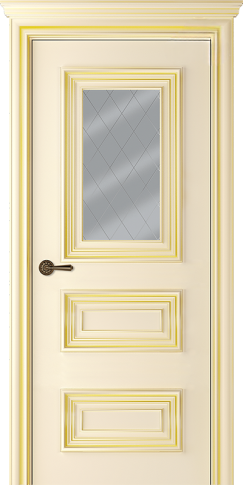 Межкомнатная дверь Палаццо 3/1 Эмаль слоновая кость патина золото - фото
