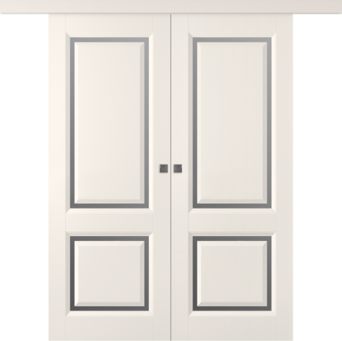Межкомнатная дверь Платинум 2 Эмаль жемчуг Купе двойное - фото
